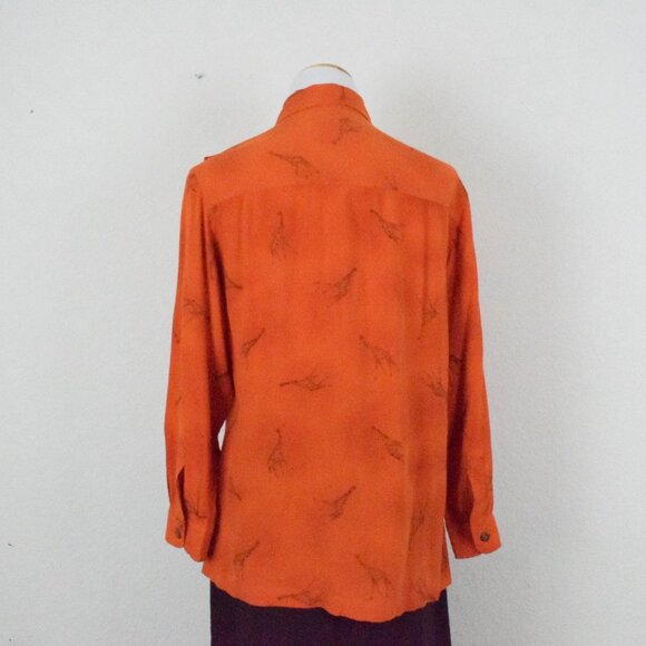 Vintage 90s‎ Rayon Orange Button-up Blouse | size  S - Picture 4 of 10